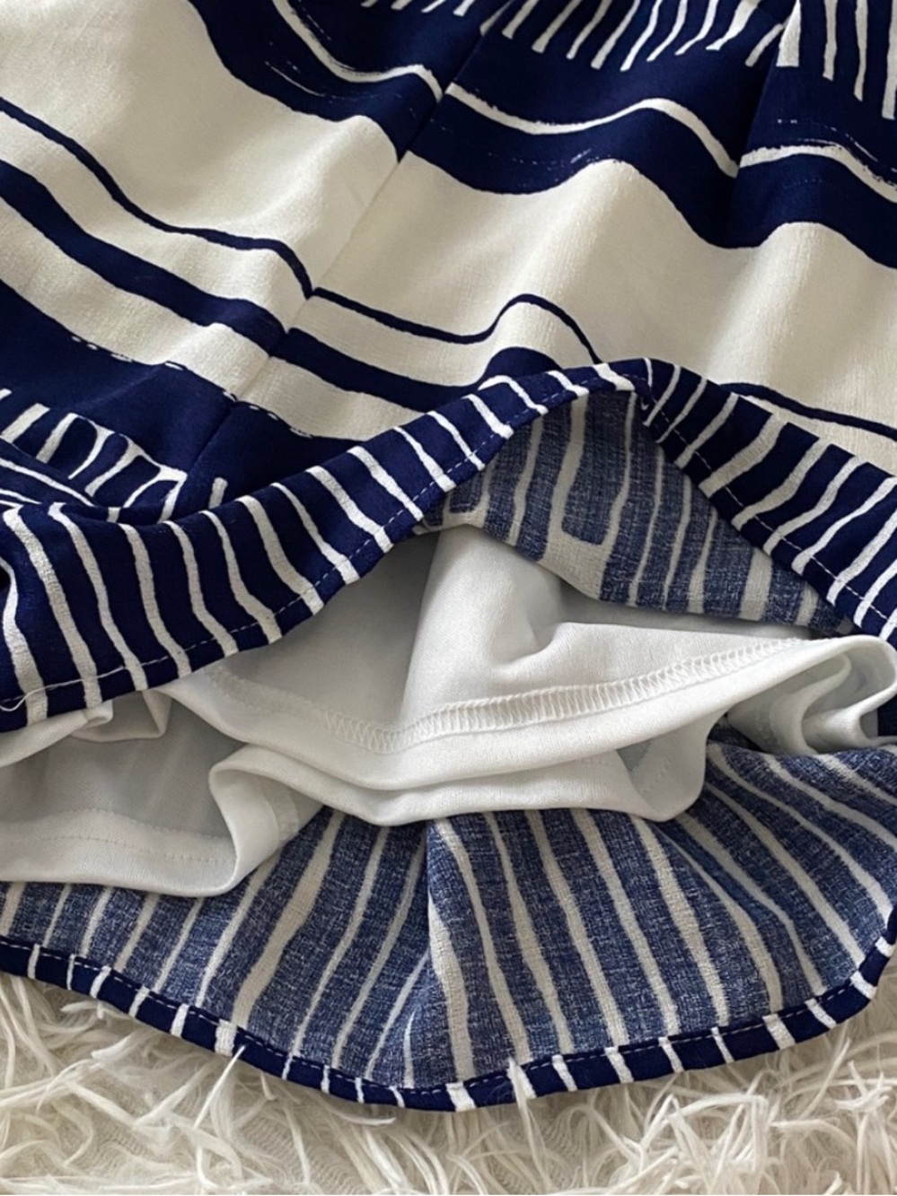 Lulus Navy Cream Striped Bow Front Strapless Romper Small - Picture 10 of 13